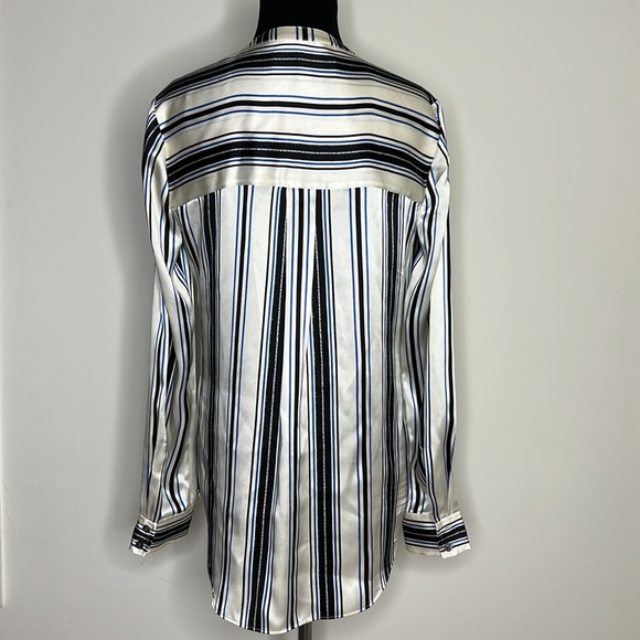VERONICA BEARD Black/Blue/Ivory Striped Silk Poppy Blouse M - Picture 7 of 7